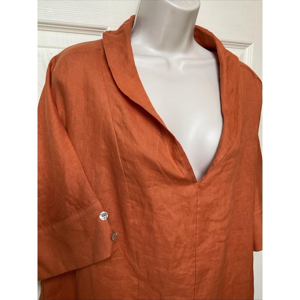 Lintico 100% Linen Top Size XXL Shawl Collar Relaxed Lagenlook Dolman Sleeve - Picture 2 of 10